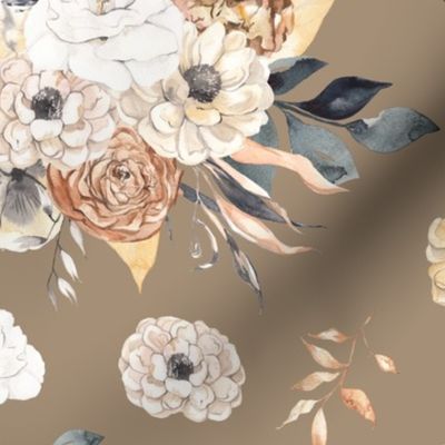 ephemeral bronze floral on taupe