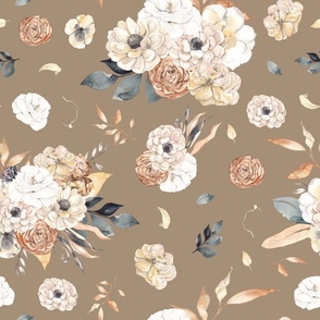 ephemeral bronze floral on taupe