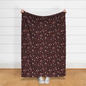 highland cattle floral on burgundy background