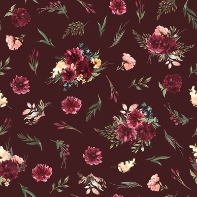 Flowers On Burgundy Fabric, Wallpaper and Home Decor