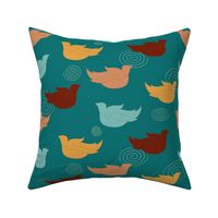 birds of autumn on teal 16 inch large