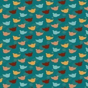 small - birds of autumn on teal