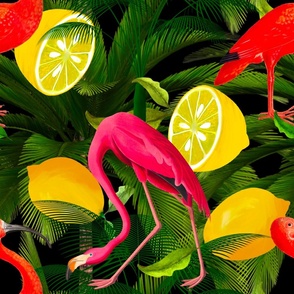 Tropical,exotic,lemons,summer,birds,flowers,flamingo
