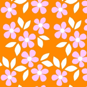 (S) Minimal Abstract Happy Daisy Blooms - Retro floral collage Nº1 #Matisse #abstractfloral #pinkandorange #Summerfloral #minimalfloral #joyfulflowers
