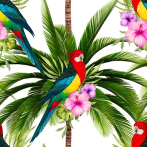 Tropical,exotic,summer,birds,flowers,parrots