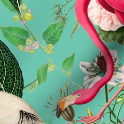 Tropical,vintage,exotic,summer,birds,flowers,flamingo