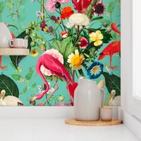 Tropical,vintage,exotic,summer,birds,flowers,flamingo