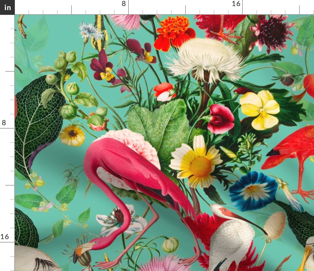 Tropical,vintage,exotic,summer,birds,flowers,flamingo