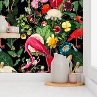 Tropical,vintage,exotic,summer,birds,flowers,flamingo