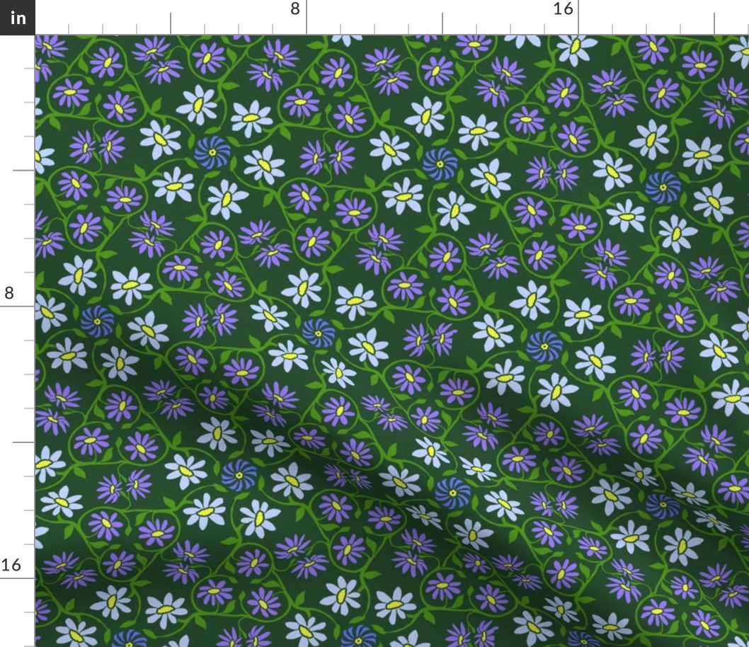 Purple Hexagon Flower Vines on Green