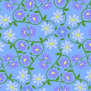 Purple Hexagon Flower Vines on Light Blue