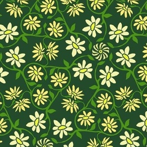 Pale Yellow Hexagon Flower Vines on Green