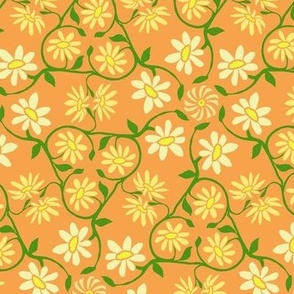 Pale Yellow Hexagon Flower Vines on Orange