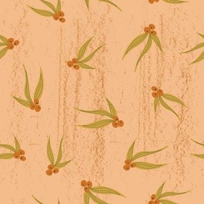 Rust Berry and Leaf on Peach distressed