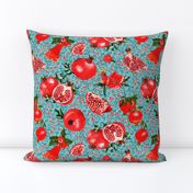 Watercolor Pomegranates/Tropical Fruit/Bright Culinary Pattern - Blue