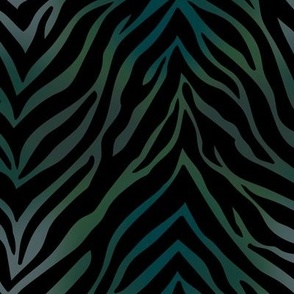 Wild zebra stripes and ombre gradient background teal green forest black LARGE