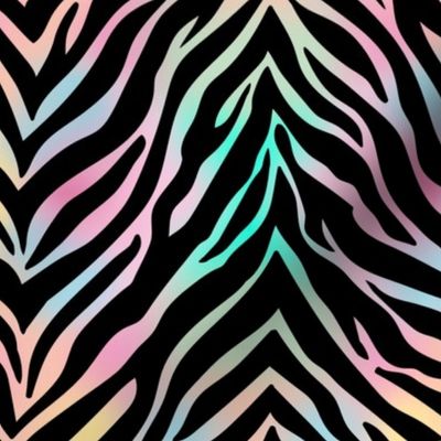 Wild zebra stripes and ombre gradient background bright rainbow pink mint yellow black LARGE