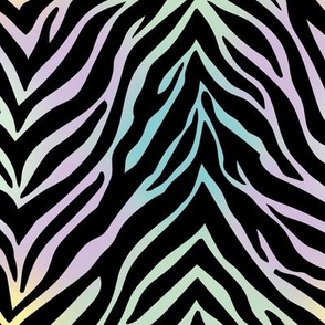 Wild techno zebra stripes and ombre gradient background soft kawaii pastel rainbow lilac yellow mint and black LARGE