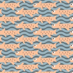 Salmon Swimming in Blue Waves