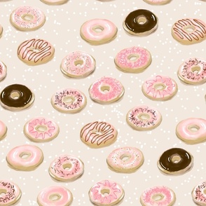 Watercolor Donut Assortment on Taupe