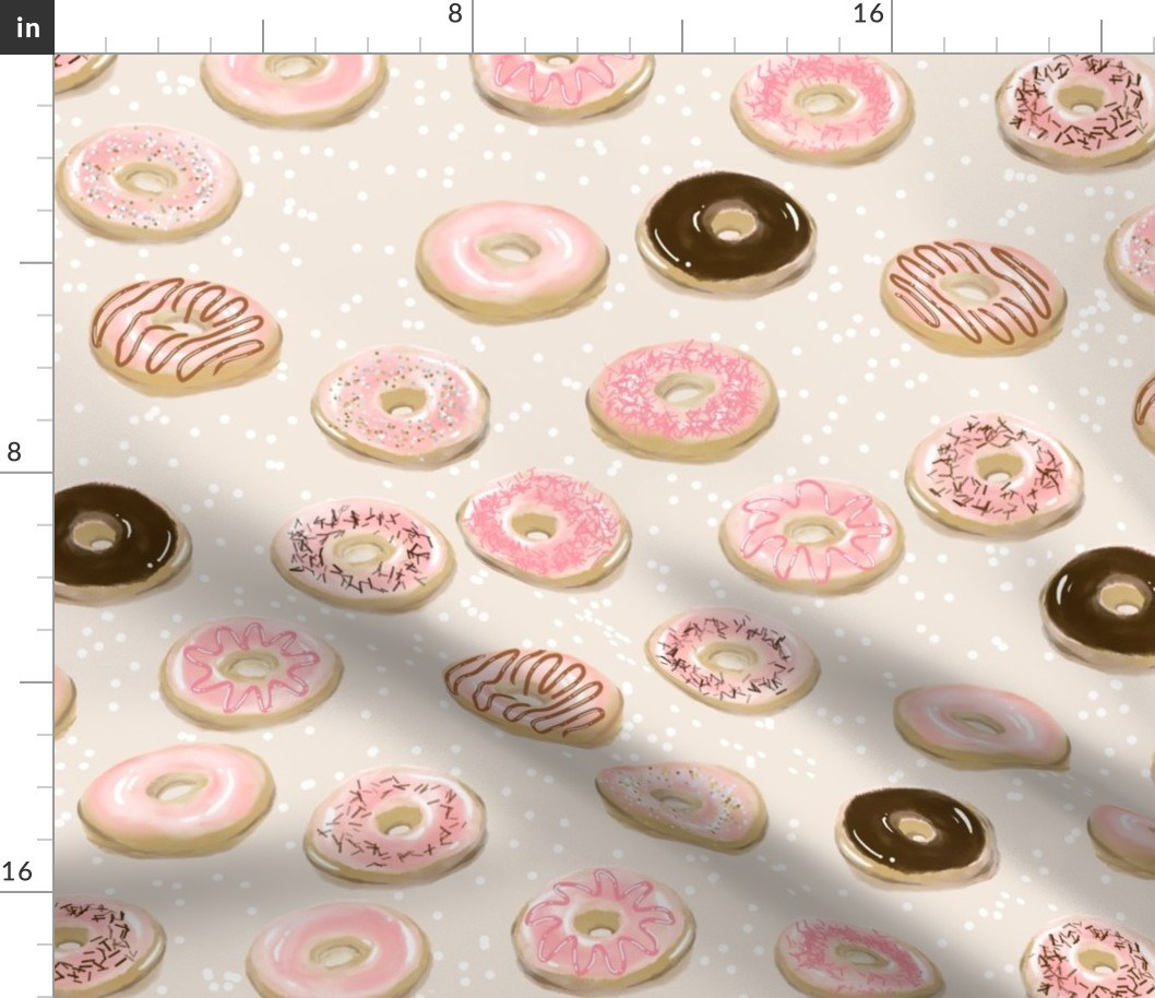 Watercolor Donut Assortment on Taupe