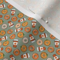 (micro scale) Coffee and Fall Donuts - PSL pumpkin fall donuts toss - sage with polka dots - C21