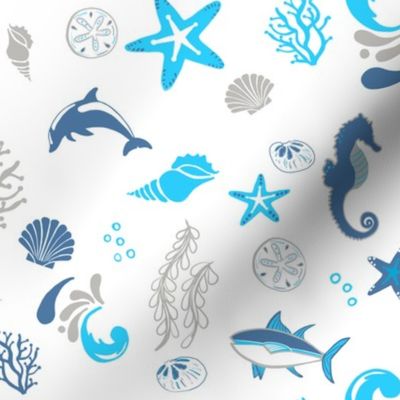 Beach, Coastal, Sea, Sea Life, Ocean, Seahorse, Fish, Shells, Coral, Under the Sea, Dolphin, boys, Summer, Beach, Coastal, Starfish, Sea Star,  small print "JG Anchor Designs" by Jenn Grey