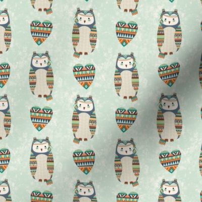 Medium Scale Woodland Owls Aztec Tribal Forest Animal Friends and Hearts