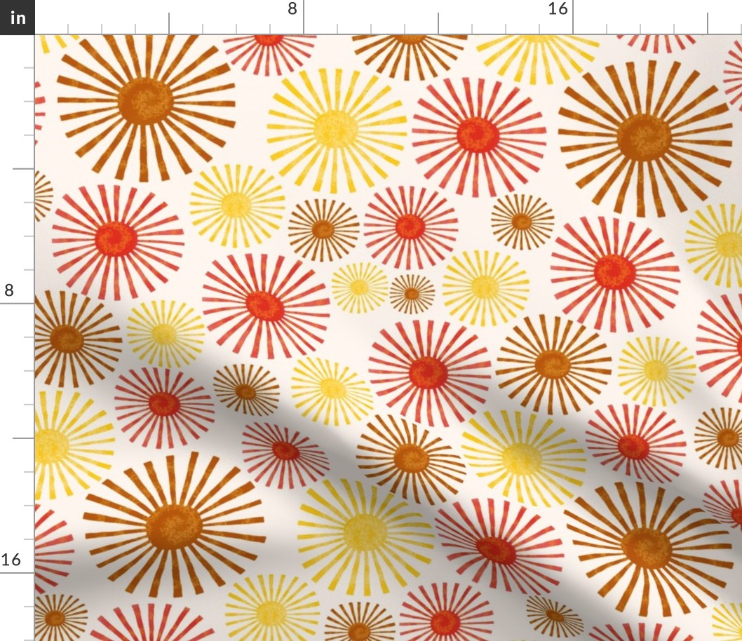 Large Scale Warm Sunshine Red Orange Yellow and Brown on Creamy Background