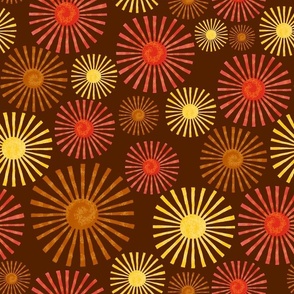 Large Scale Warm Sunshine Red Orange Yellow and Brown on Chocolate Background