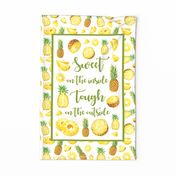 Fat Quarter Panel for Tea Towel or Wall Art Hanging Sweet on the Inside Tough on the Outside Tropical Fruit Pineapple Slices