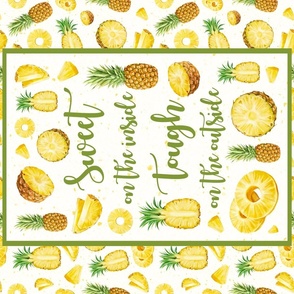 Fat Quarter Panel for Tea Towel or Wall Art Hanging Sweet on the Inside Tough on the Outside Tropical Fruit Pineapple Slices
