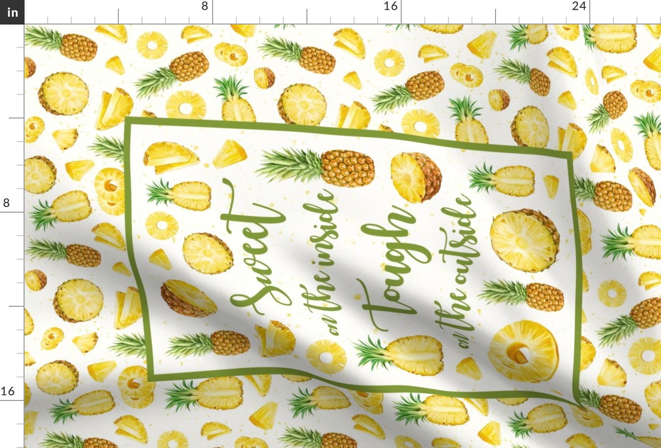 Fat Quarter Panel for Tea Towel or Wall Art Hanging Sweet on the Inside Tough on the Outside Tropical Fruit Pineapple Slices