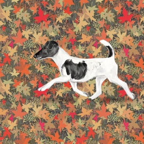 Smooth Fox Terrier on Autumn Leaves for Pillow