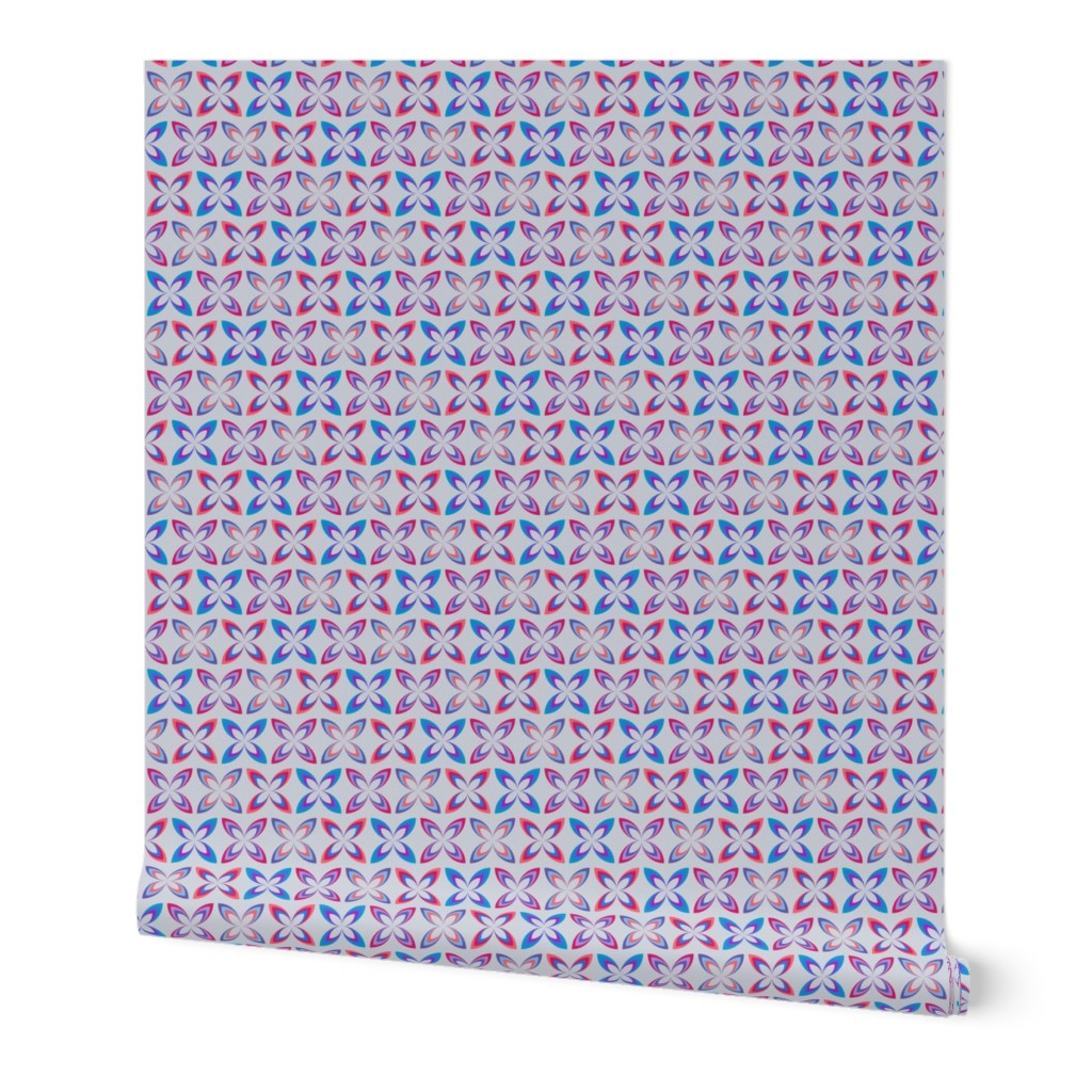 Kiss flowers - blue & coral on steel