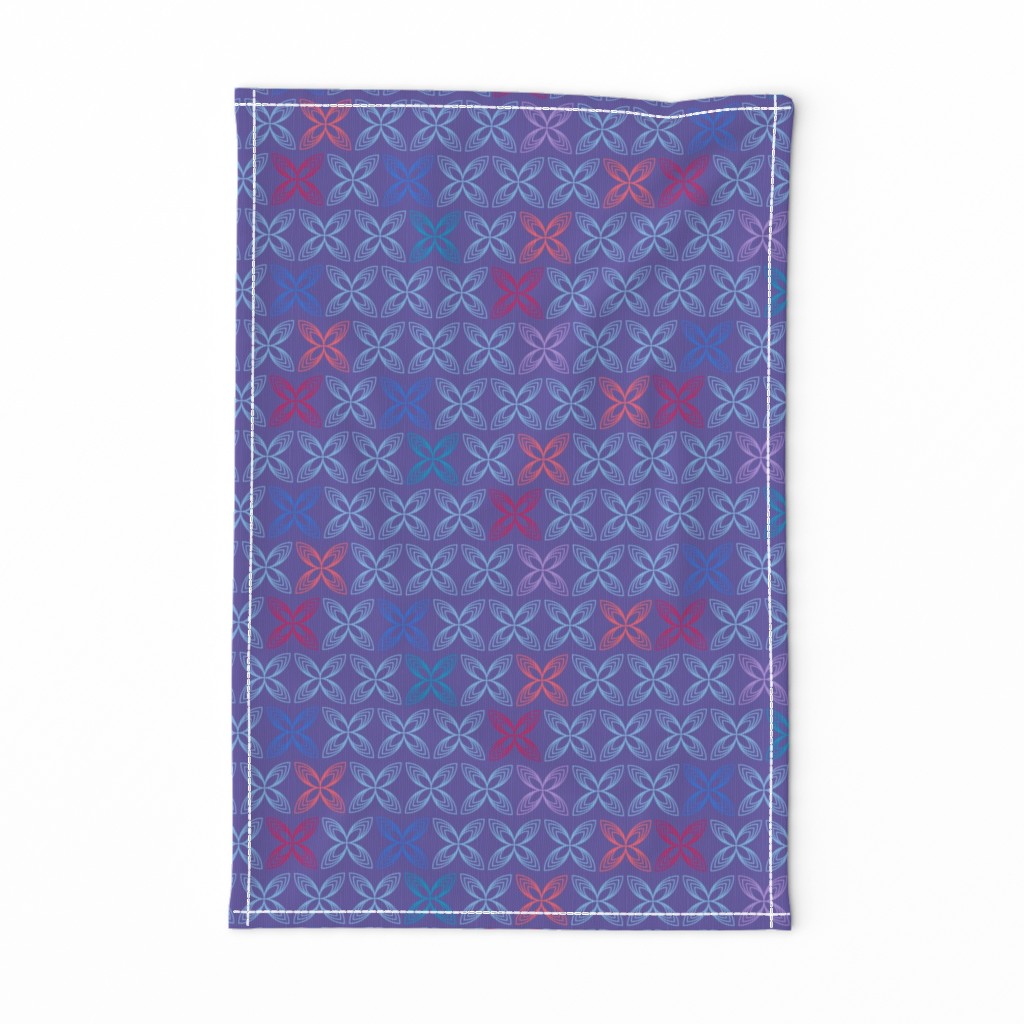 Kiss line flowers - blue & coral on purple