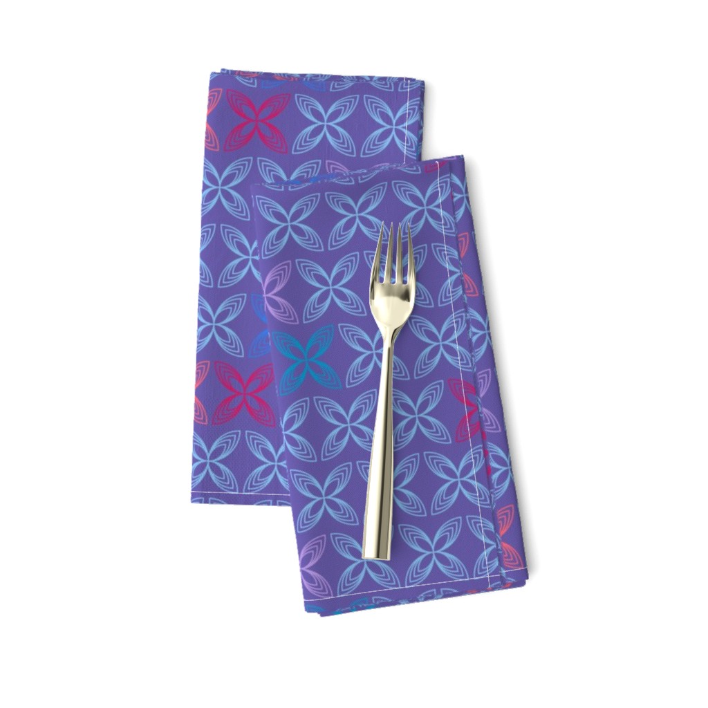 Kiss line flowers - blue & coral on purple