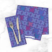 Kiss line flowers - blue & coral on purple