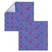 Kiss line flowers - blue & coral on purple