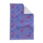 Kiss line flowers - blue & coral on purple