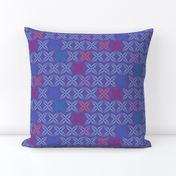 Kiss line flowers - blue & coral on purple