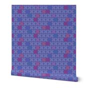 Kiss line flowers - blue & coral on purple