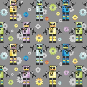 Colorful Robots on Gray - Large