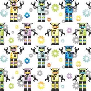 Colorful Robots on White - Large