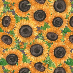 Watercolor sunflowers on grey 
