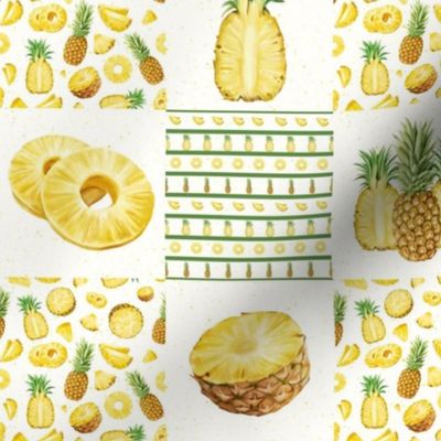 Smaller Patchwork 3" Square Cheater Quilt Tropical Pineapples 