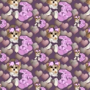 Lilac Hearts Puppy Bow abt 2 1 /2"