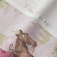 Pink Red Tally Ho Equestrian Fox Hunt Toile