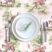 Pink Red Tally Ho Equestrian Fox Hunt Toile