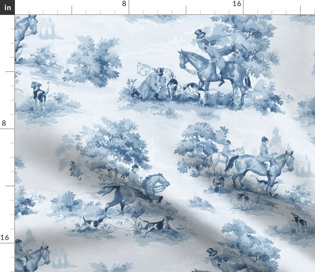 Blue and White Fox Hunt Horse Equestrian Toile